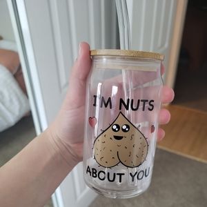 Glass tumbler, Raunchy funny "I'm nuts about you"